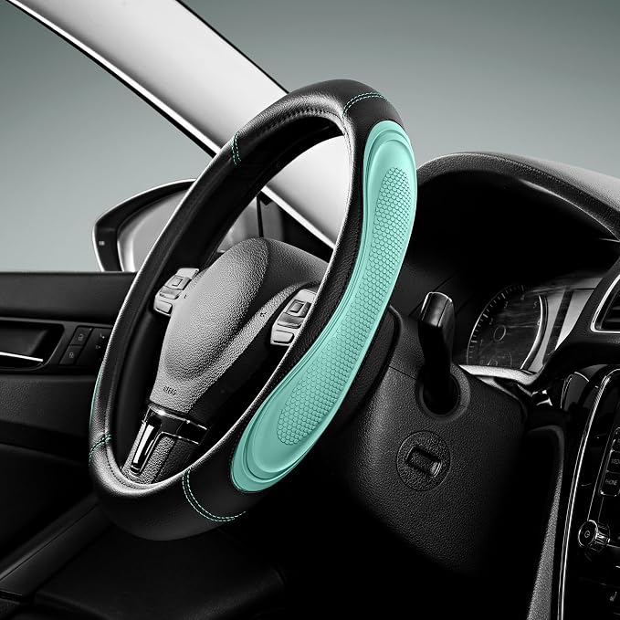 Car Steering Wheel Cover - Microfiber Leather Steering Wheel Wrap Sports 14.5-15 Inch Steering Wheel Cover Non-Slip for Men Women Mint Color