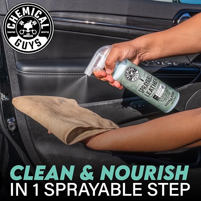 SPI_103_1602 Sprayable Leather Cleaner and Conditioner in One for Car Interiors, Apparel, and More (Works on Natural, Synthetic, Pleather, and More) Leather Scent, (2 Pack) 16 fl oz