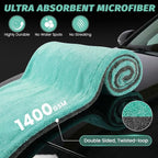 Dual Sided Microfiber Towels (48"x 24") Extra Large Ultra Absorbent Drying Towel for Cars,Trucks; Without Streaks, Scratches, or Water Spots Double-Twist Pile & Edgeless Design (Aqua blue-Gray)