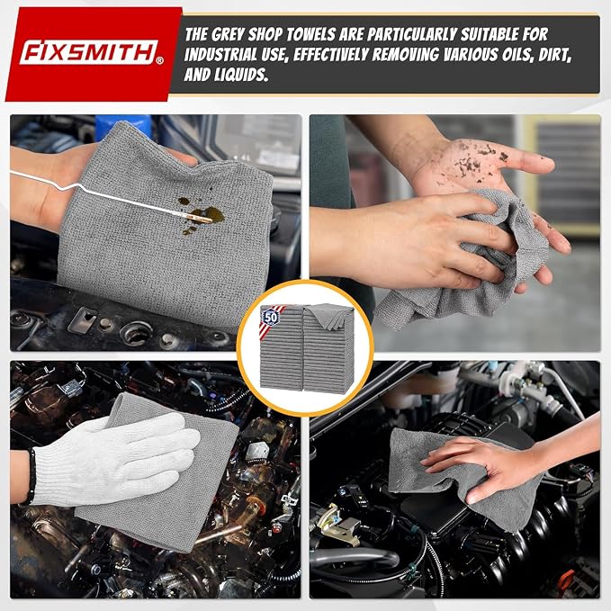 Microfiber Cleaning Cloth, Shop Towels Bulk, 24 Pack Grey Microfiber Towels for Cars, All-Purpose Absorbent Cleaning Rags, Dust Cloth for Automotive, Mechanic, Garage, Bar, 12 x 11 inch