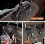 CoBak Purse Hook for Car - Universal Premium Stitched Leather and Aluminum-Magnesium Alloy Double Car Seat Back Storage Hook for Purses, Handbags, Bags (2 Pack),Glitter Black