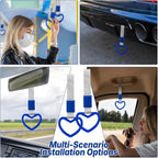 2 Pcs Heart Shaped Car Handle Strap – JD M Drift Charm Rear Bumper Warning Ring Decor for Car Interior Exterior, Subway Bus Handle Accessory, Cute Heart Car Decor Gift for Drivers (Blue-Silver)