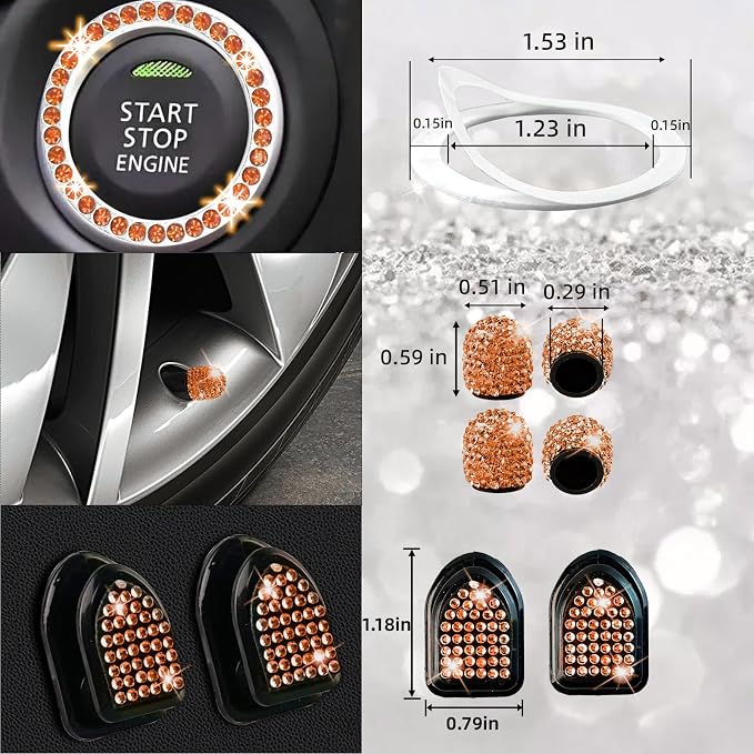 27 PCs Orange Bling Car Accessories Set for Women, Steering Wheel Covers Universal Fit 15 Inch, Bling License Plate Frame, Bling Phone Holder, Bling Car Coasters (Orange Diamond)