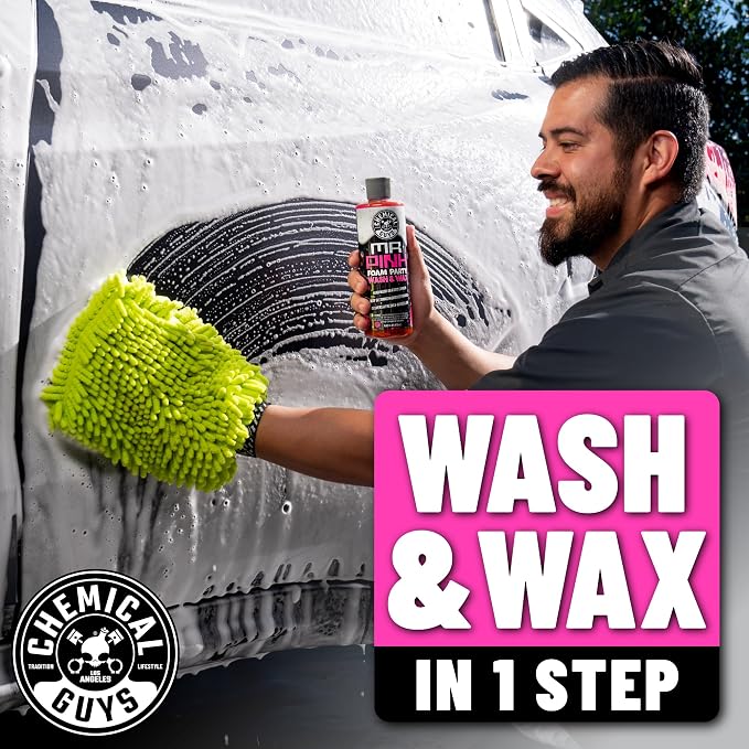 Mr. Pink Foam Party Wash & Wax – 128 oz Tangerine Scent High Foaming Car Wash Soap for Foam Cannons and Buckets – Safe on Paint, Clear Coat, Cars, Trucks, SUVs, and RVs
