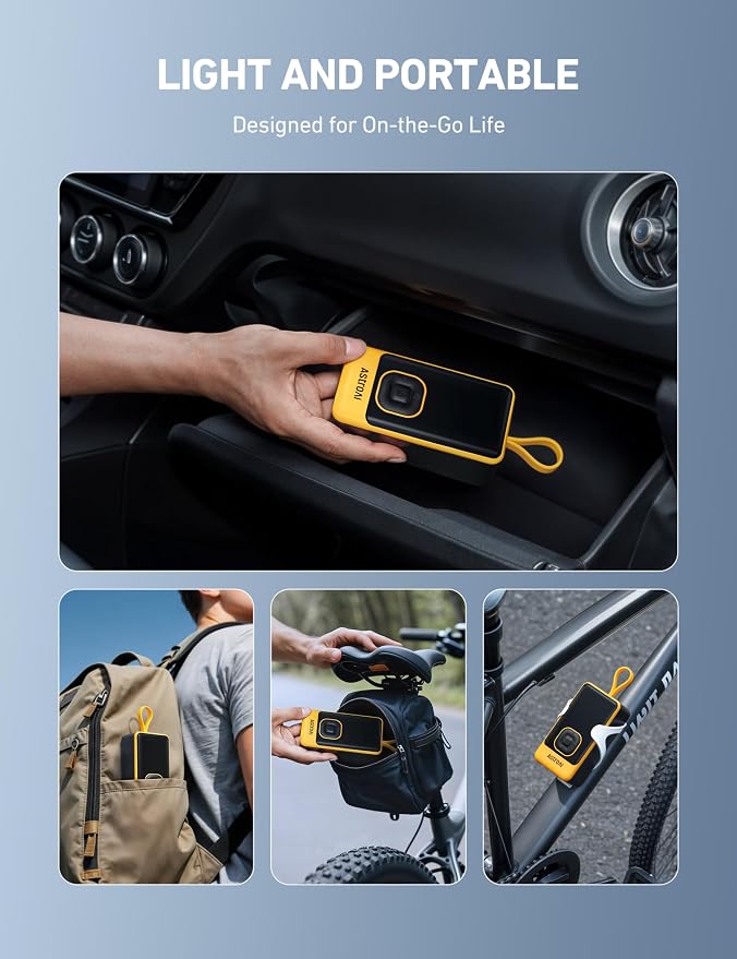L7 Air Tire Inflator Portable Air Compressor, 150PSI Electric Cordless Car Pump with Digital Gauge, Fast 1-Min Inflation, Auto Shutoff, LED Light for Car, SUV, Motorcycle & Bike Tires, Yellow