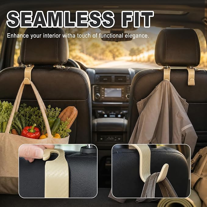 Car Seat Hooks for Headrest 4 Pack, Car Seat Back Storage Hook, Universal Vehicle Headrest Hanger for Purse, Handbag, Coat, Umbrella, Grocery Bags, Practical Interior Accessories