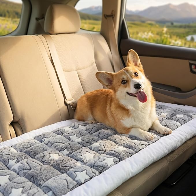 Dog Bed for Car Back Seat Soft Plush Backseat Pet Bed Mat Non-Slip Travel Pet Mat, Fuzzy Plaid Dog Seat Cover, Fit for Backseat Extenders and Trucks SUVs (Star, 54" x 24.8")