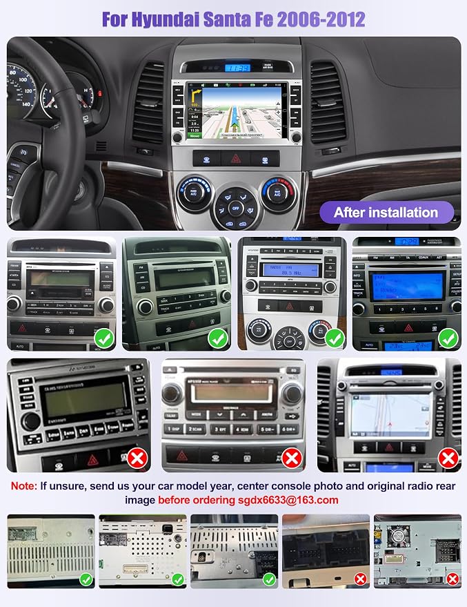 4G 64G for Hyundai Santa Fe 2006-2012 Android 15 Car Radio Wireless Carplay Android Auto 7 Inch Touch Screen Bluetooth5.0/FM/WiFi/GPS Navi/SWC
