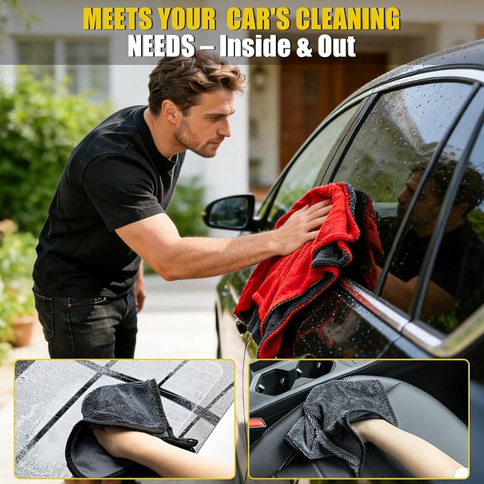 3-Pack Car Drying Towel-Microfiber Extra Large Towels for Cars(59"x24"), Ultra-Absorbent, Scratch & Streak Free, 1300 GSM, Twisted-Loop Cleaning Cloth for Truck, SUV, Car Accessories, Red
