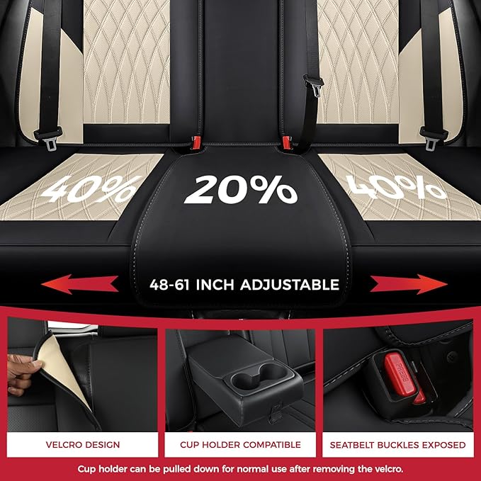 Black Beige Car Seat Covers Full Set - Faux Nappa Leather Seat Covers for Cars, Luxury Breathable Waterproof Front Seats with Lumbar Support and Back Seat Cover, Fit for Sedans SUVs Pick-ups