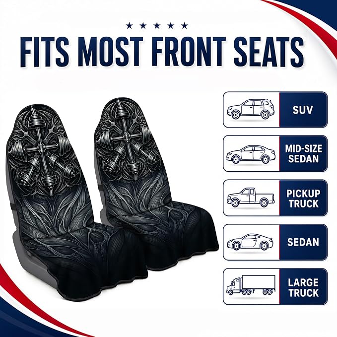 Car Seat Towel Cover 2 Pack for Front Seats, Sweat Absorbent Car Seat Protector with Non-Slip Backing, Waterproof Towel Car Seat Covers for Runners, Gym, Swimming, Beach, Pets, Iron Dumbbell
