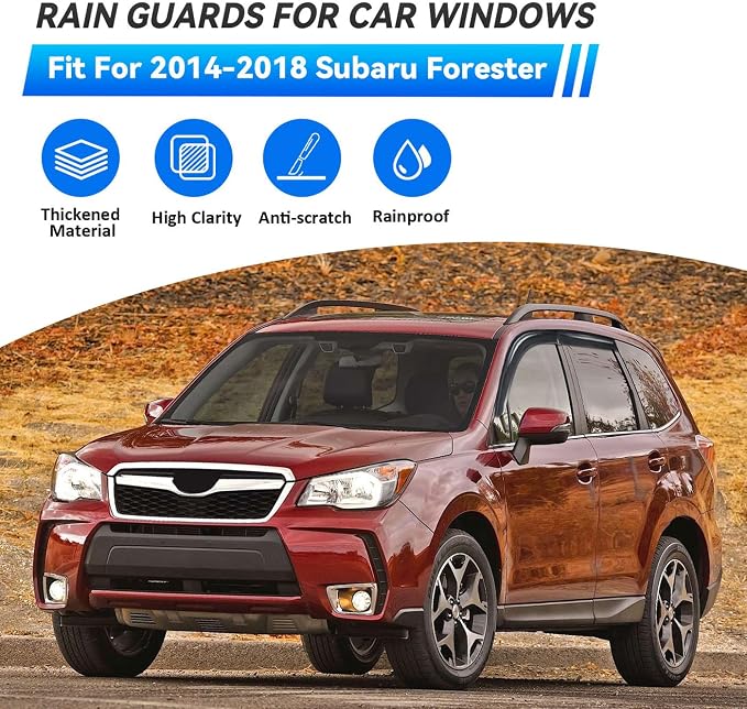 4pcs Front+Rear Smoke Tint Sun/Rain Guard Outside Mount Tape-On Vent Window Visors Compatible with 2014-2018 Subaru Forester