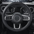 Sparkly Diamond Steering Wheel Cover, Bling Rhinestone Breathable Leather Car Protector, Universal 15 Inch Fit for Women Girls, Anti-Slip Comfortable, Black