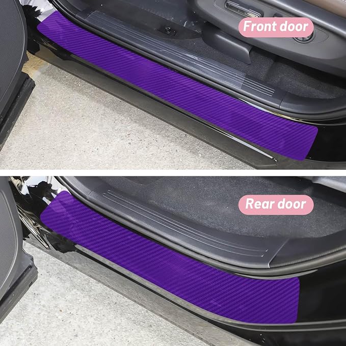 4PCS Car Door Sill Protector 3D Carbon Fiber for Truck SUV Purple