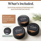 Car Air Freshener & Auto Odor Eliminator Pods Trio | Spanish Leather | Plant Powered by 100% Australian Tea Tree Oil | Long Lasting and No harsh chemicals | Made in USA | 3 Pack of 2oz Pods