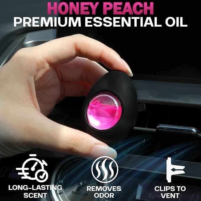 Car Air Freshener Vent Clip 3 Ct, Honey Peach Scent | Long-Lasting Car Odor Eliminator, Easy Clip-On, Up to 90 Days Freshness for Cars, Trucks, and SUVs, 4 mL Each