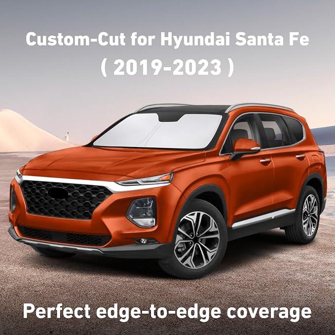 Windshield Sunshade Compatible for Hyundai Santafe 2019-2021 2022 2023, Sun Visor for Front Windshield & Window Sun Shade Cover, UV Heat Blocker & Protector, Car Accessories