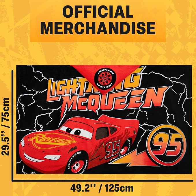 Disney Pixar Cars Bath Towels with Hood for Boys, Ages 2-6, Lightning McQueen Soft and Absorbent Hooded Cotton Beach Towel Wrap, Swimming Pool Poncho, Gifts for Boys (Red/Black Cars)