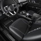 14 PCS Bling Diamond Car Accessories Set for Women, Leather Seat Covers Front Seats Sparkly Rhinestone 15'' Steering Wheel Covers Shining Diamond Car Floor Mats Cute Interior Sets, Silver