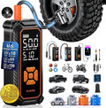 Tire Inflator Portable Air Compressor, Dual Power - 6000mAh & 12V DC, Cordless Air Pump for Car Tires, Bikes, Motorcycle, Balls with LED & Digital Pressure Gauge, Auto Shut-off