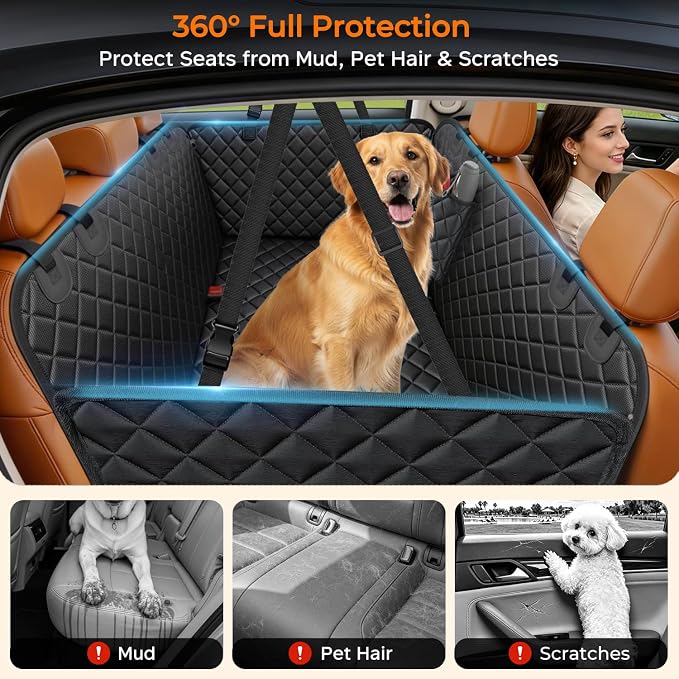 Dog Car Seat Cover for Pets 100% Waterproof Seat Cover Hammock 600D Heavy Duty Scratch Proof Nonslip Durable Soft Back Seat Covers for Cars Trucks and SUVs
