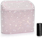 Bling Car Trash Can with Lid, Leakproof Mini Vehicle Trash Bin Automotive Dustbin Organizer Storage, Sparkling Crystal Rhinestone Trash Bag Container with 30pcs Garbage Bags Car Accessories