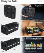 Trunk Organizer - 3-Compartment Car Organizer and Storage with Cooler Bag, Foldable Car Storage Organizer for SUV with Handles & Strap for Shopping, Picnic, 33.1" x 13.0" x 11.8", Black