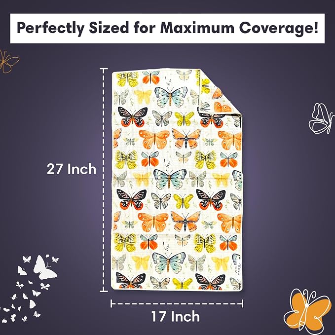 Double Sided Microfiber Hand Towels, 17x27 Inches Waffle Design Kitchen Towels Set, Durable & Soft Fast Drying Hand Wash Cloth, Everyday Use Dishcloth at Home (Wings & Flower Farm- Purple/Cream)