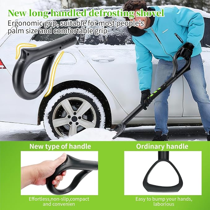 3-in-1 Ice Scraper for Car Windshield,25.8 inch Emergency Snow Shovel with 5.2inch Shovel Blade,Detachable Snow Scrapers with Ergonomic Soft Foam Grip for Cars, Trucks, SUVs, Vehicle(Green)