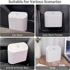 Car Trash Can with Lid, Vehicle Dustbin Garbage Organizer Holder with One Roll Bag, Mini Leakproof Storage Bin for Auto, SUV, Office (White)