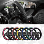 Leather Steering Wheel Cover – Black & Black, Universal Fit 14.5-15 Inch, Microfiber Leather, Anti-Slip & Breathable Design for Men and Women