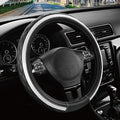 Leather Steering Wheel Cover – Black & Silver, Universal Fit 14.5-15 Inch, Microfiber Leather, Anti-Slip & Breathable Design for Men and Women
