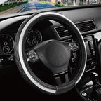 Leather Steering Wheel Cover – Black & Silver, Universal Fit 14.5-15 Inch, Microfiber Leather, Anti-Slip & Breathable Design for Men and Women