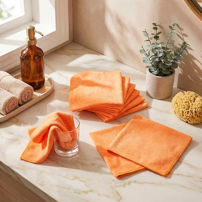 Microfiber Cleaning Cloths for Cars 16 x 16 Inch Ultra Absorbent Car Towels Drying Reusable Cleaning Supplies House Kitchen Window Microfiber Towel (Orange,60 Pcs)