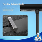 MR.SIGA Professional 2-in-1 Car Window Squeegee and Sponge Scrubber for Cleaning and Washing, Rubber Blade Cleaner With Handle, Black