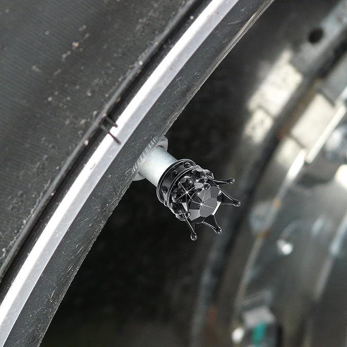4 Pieces Crown Tire Valve Stem Caps Bling Handmade Crystal Rhinestone Universal Chrome Crown Vehicle Car Tire Caps Covers, Attractive Accessories for Car (Black)
