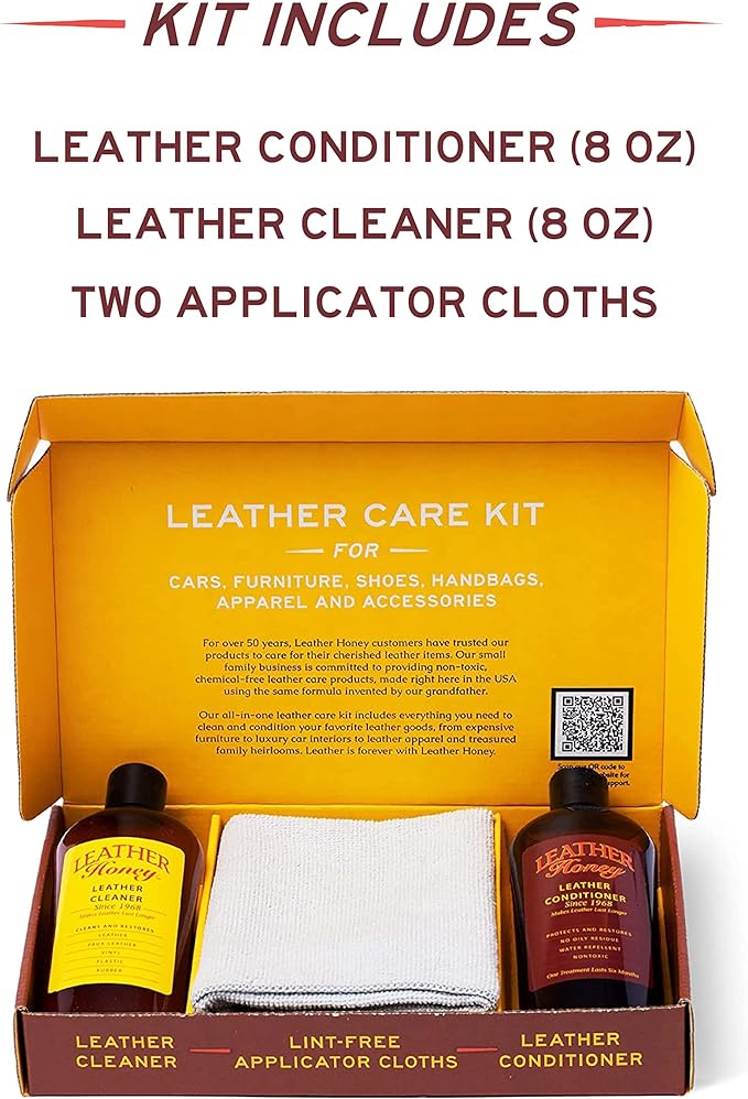 Complete Leather Care Kit: Cleaner, Conditioner, 2 Cloths. Non-Toxic Leather Care Made in the USA Since 1968. Restore Couches, Car Seats & Interior, Jackets, Shoes & Bags. for Any Color