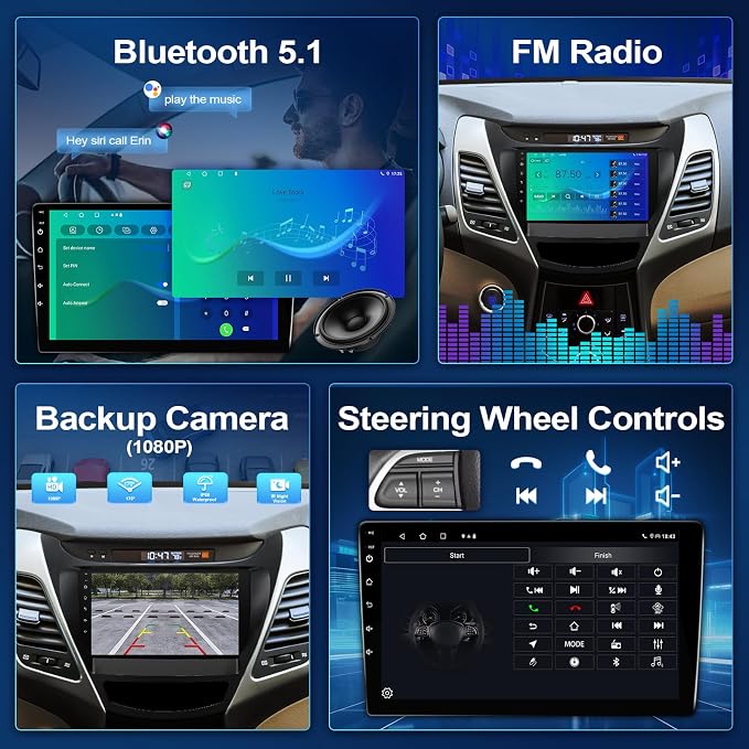 4+64G Android 13 Car Radio for Hyundai Elantra 2014 2015 2016 Stereo Replacement with Wireless Carplay Android Auto, 9'' Touch Screen Built-in Bluetooth GPS Navigation WiFi Backup Camera Mic