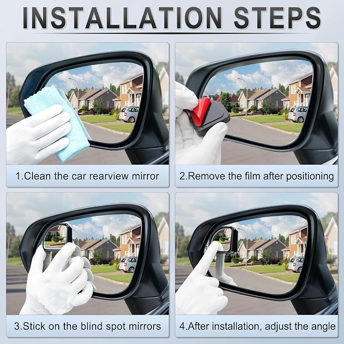 2PCS Fan Blind Spot Mirror, HD Glass and ABS Housing Convex Wide Angle Rearview Mirror with Adjustable Stick for Universal Car, Black