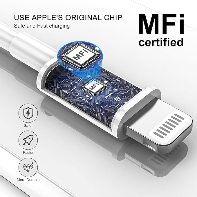 Car iPhone Carplay Cable, Car Charger Cord, USB A to Lightning Cable Fast Charging & Data Transfer for iPhone 14/13/12/11 Pro Max XR XS X 8 7 6 Plus SE Tangle-Free,3ft White