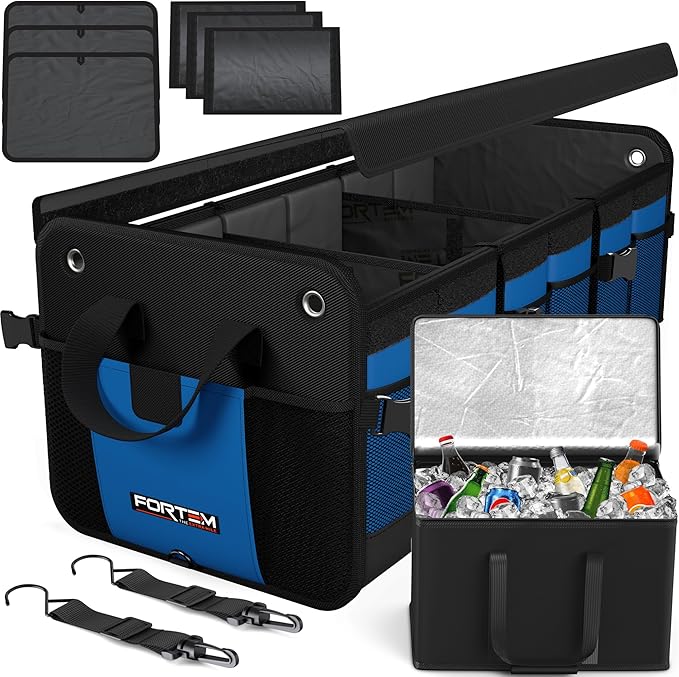 Trunk Organizer with Cooler For SUV Car Organizer and Storage, Collapsible Multi-Compartment, Perfect Christmas Gifts For Men, Women, 1680D Oxford, Non Slip Bottom, Straps, Soft Cover 110L