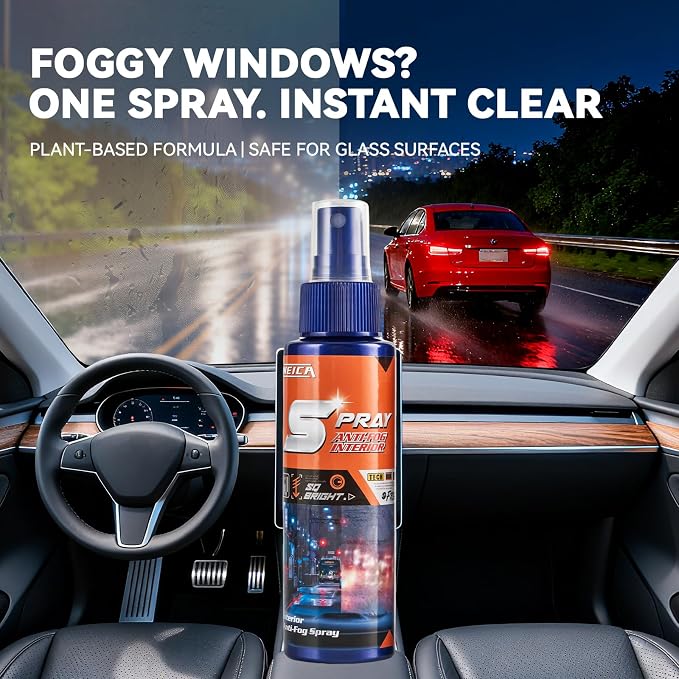 Spray Anti-Fog Interior - for Car Windshield, Bathroom Mirrors, Swim Goggles - Long-Lasting Clarity, Streak-Free Formula 100ML