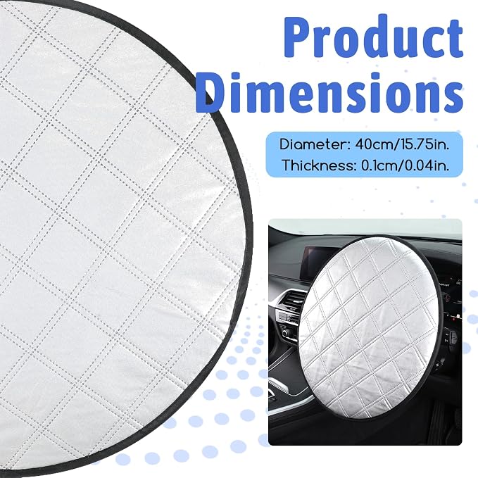 Car Steering Wheel Sun Cover Aluminum Film Sun Shade Steeringwheel Covers 5-Layer Thickened Cooling Thermal Insulation Protector Fits 15.75" Diameter Wheel (Silver)