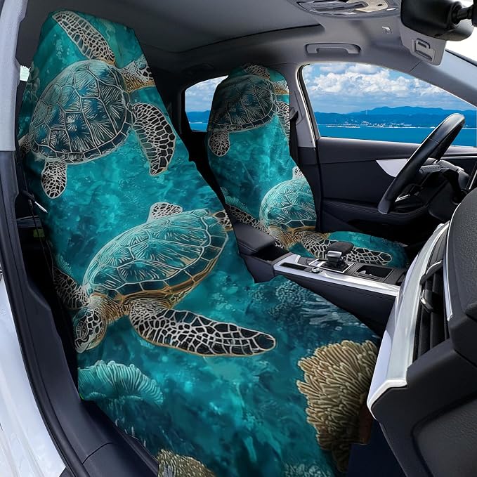 2 Pack Car Towel Seat Covers with Storage Bag, Multifunctional Towel for Gym Outdoor Sport, Picnic, Beach, Pet Dog Travel,Non-Slip Washable Car Seat Protector (Sea Turtles)