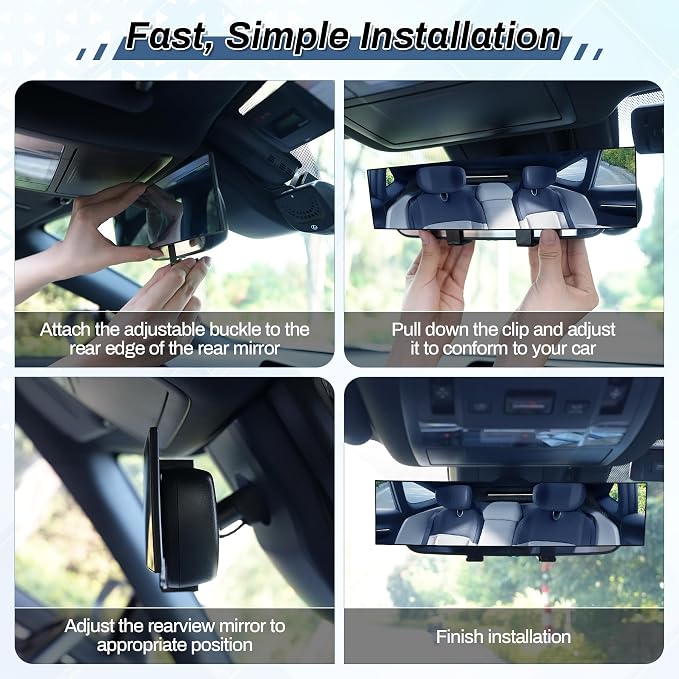 Interior Rearview Mirrors, Universal Panoramic Car Rear View Mirror Accessories, Wide Angle Reduce Blind Spot Effectively for Car, Jeep, Truck, Motorcycle, Tractor, ARB, ATV, SUV, RV, Blue