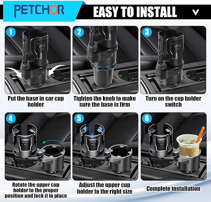 2 in 1 Expandable Cup Holder, 360° Rotating Cup Holder Expander for Car with Locking Function, All Purpose Car Cup Holder Base