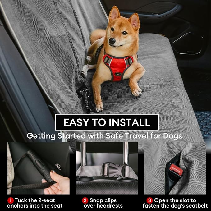 Dog Car Seat Cover for Back Seat, Back Seat Pet Cover for Dogs Waterproof, Scratchproof Dog Backseat Cover, Non-Slip Bench Car Seat Protector, Universal Fit Most Cars, SUVs, Trucks, Grey