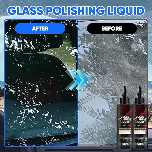 2025 New Glass Polishing Liquid with Sponge - Windshield Anti Fog Hydrophobic Coating Spray, Scratch Remover for Car Windows, Mirrors, Oil Film & Glass Surfaces (1)
