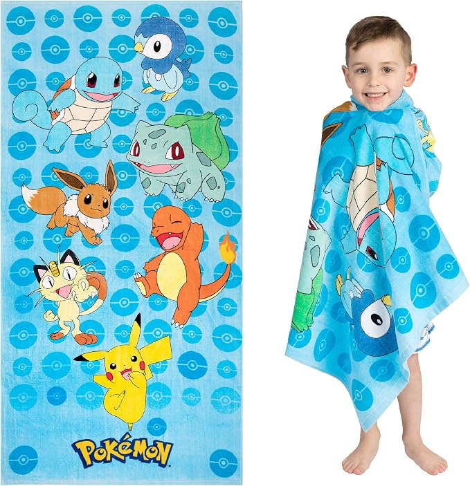 Kids Super Soft Cotton Beach Towel, 58 in x 28 in, Pokemon
