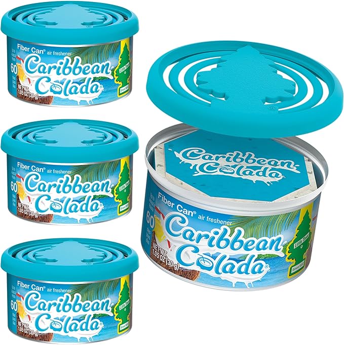 Car Air Freshener | Fiber Can Provides Long Lasting Scent for Auto or Home | Recycled Fiber | Caribbean Colada, 4 Air Fresheners
